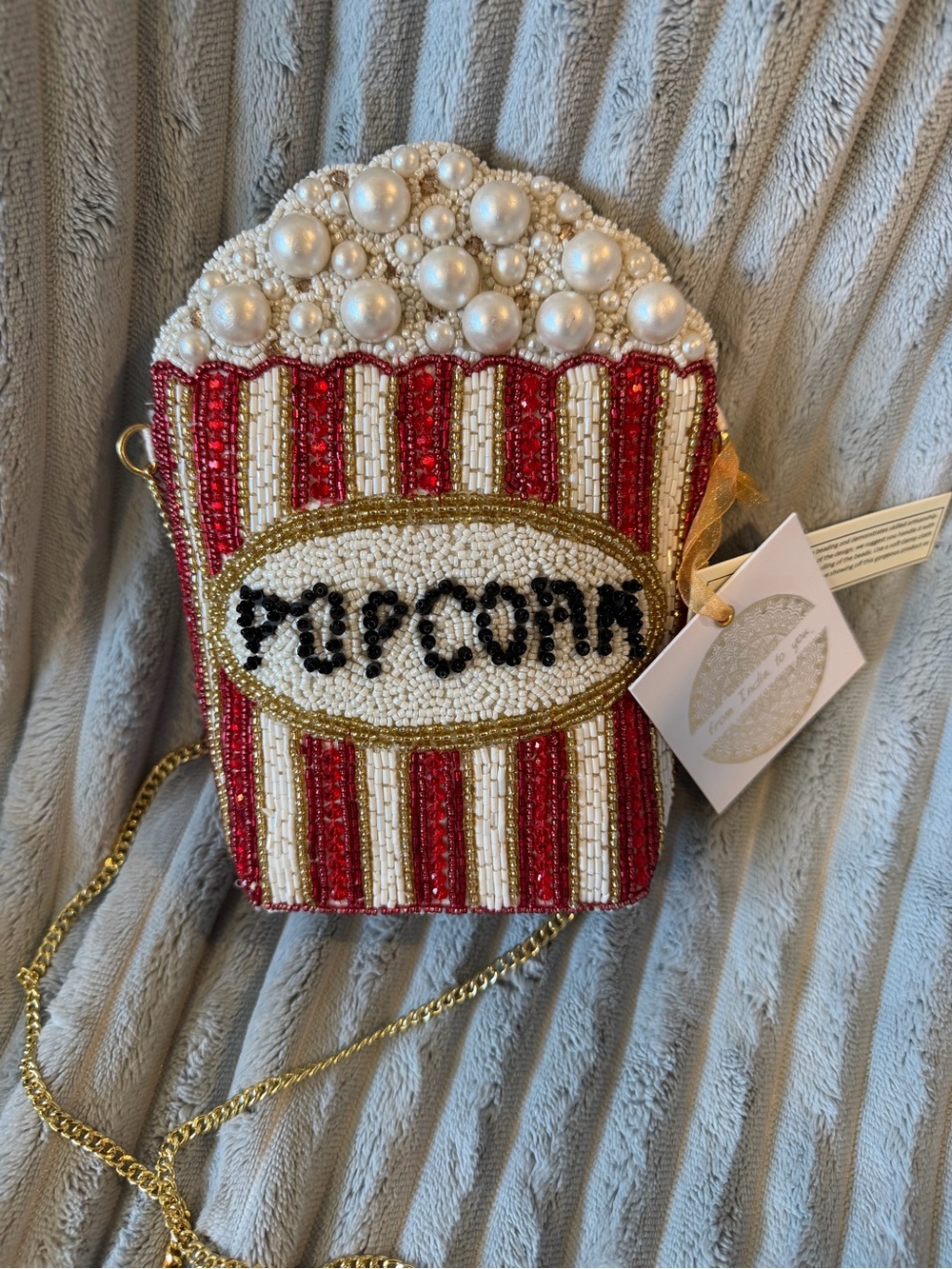 NWT Beaded Pearl Popcorn Crossbody Bag - Red & White